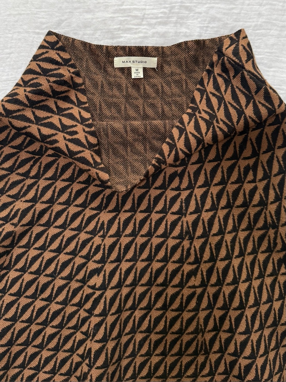 Max Studio Jacquard Geometric A-Line Mini Skirt M Brown Black Dark Academia